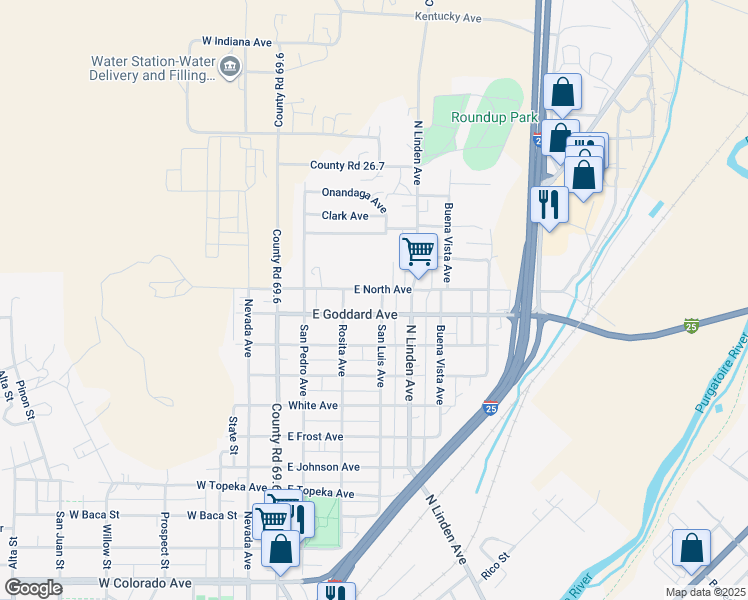 map of restaurants, bars, coffee shops, grocery stores, and more near 322 East North Avenue in Trinidad