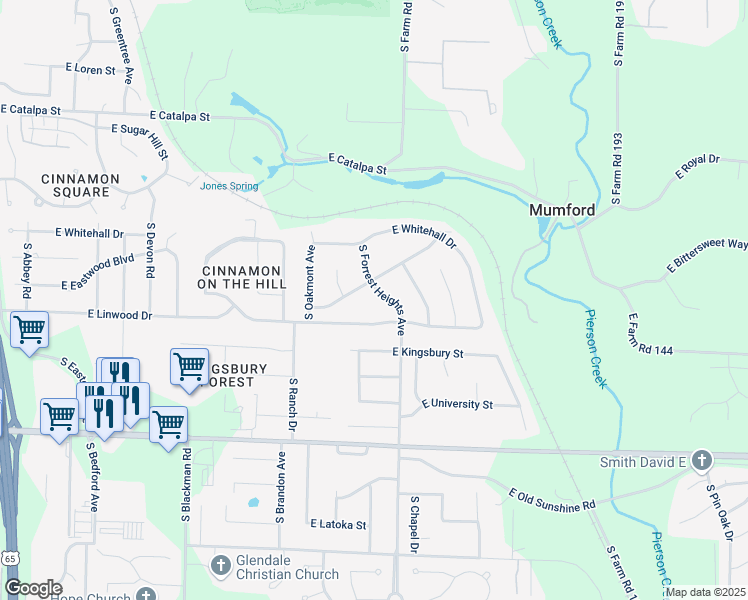 map of restaurants, bars, coffee shops, grocery stores, and more near 1515 South Forrest Heights Avenue in Springfield