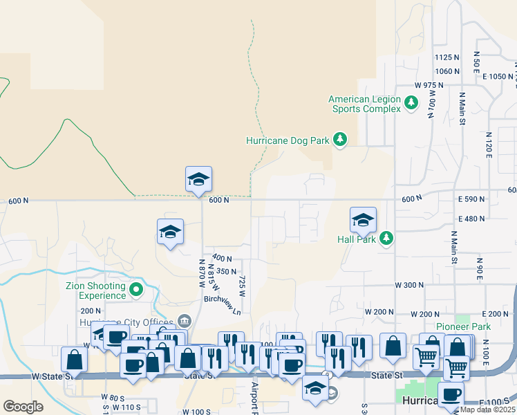 map of restaurants, bars, coffee shops, grocery stores, and more near in Hurricane