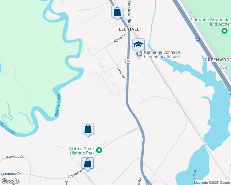 map of restaurants, bars, coffee shops, grocery stores, and more near 117 Republic Road in Newport News