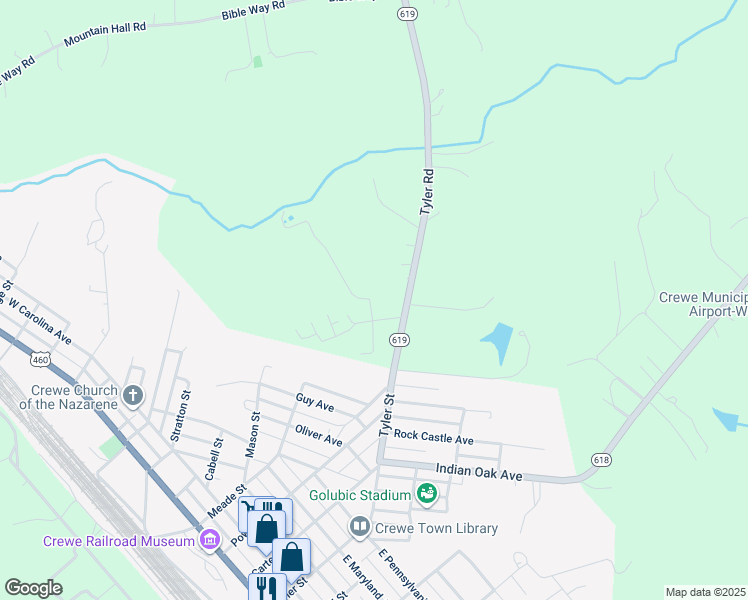 map of restaurants, bars, coffee shops, grocery stores, and more near 212 Tyler Court Lane in Crewe