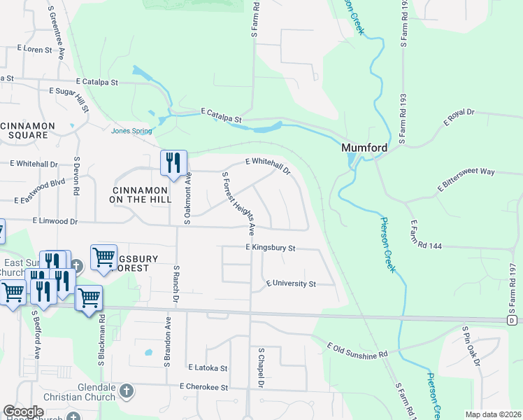 map of restaurants, bars, coffee shops, grocery stores, and more near 1519 South Bright Oak Avenue in Springfield