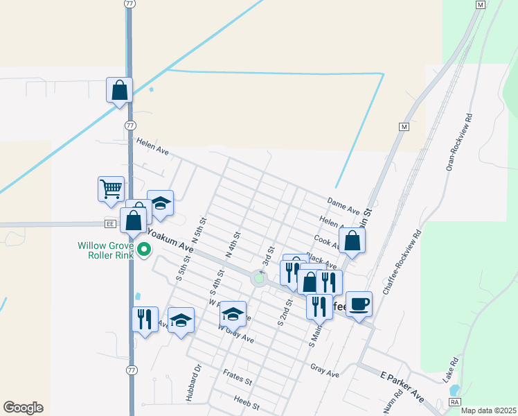 map of restaurants, bars, coffee shops, grocery stores, and more near 323 Cook Avenue in Chaffee