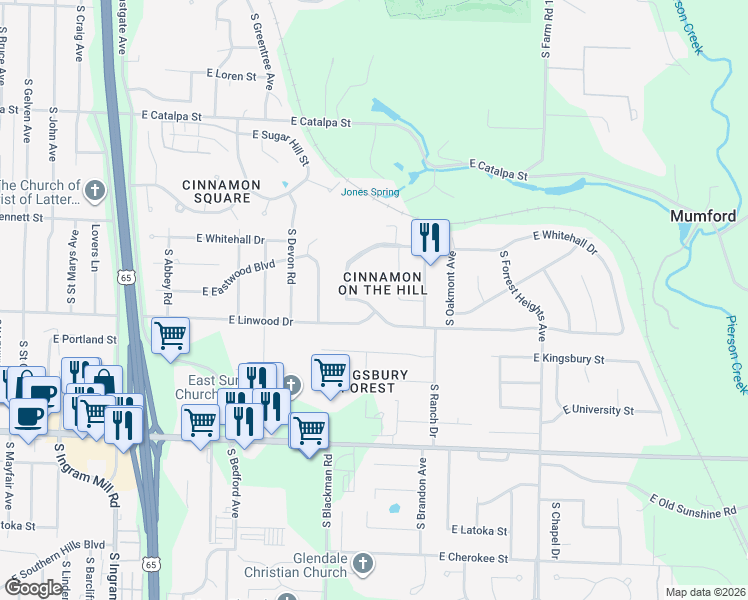 map of restaurants, bars, coffee shops, grocery stores, and more near 3873 East Linwood Terrace in Springfield