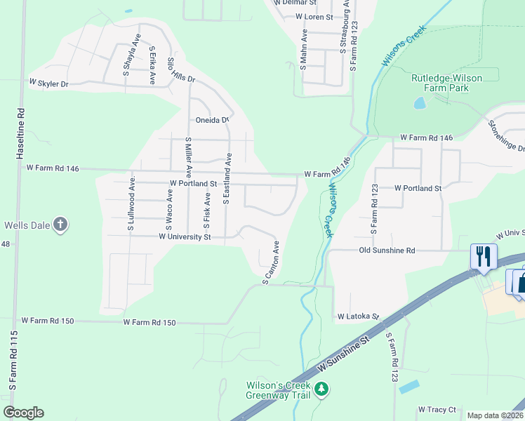 map of restaurants, bars, coffee shops, grocery stores, and more near 4525 W Kingsbury St in Springfield