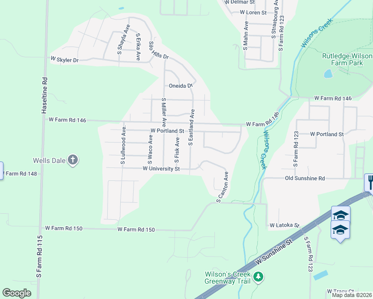 map of restaurants, bars, coffee shops, grocery stores, and more near 1704 South Fisk Avenue in Springfield