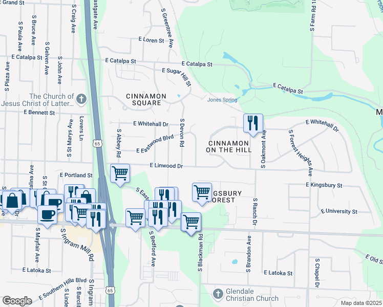 map of restaurants, bars, coffee shops, grocery stores, and more near 1523 South Essex Road in Springfield