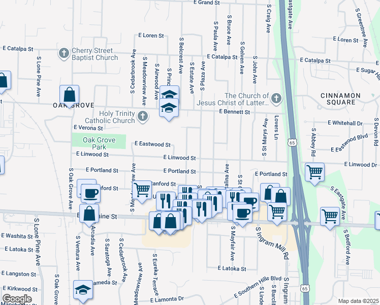 map of restaurants, bars, coffee shops, grocery stores, and more near 1522 South Estate Avenue in Springfield