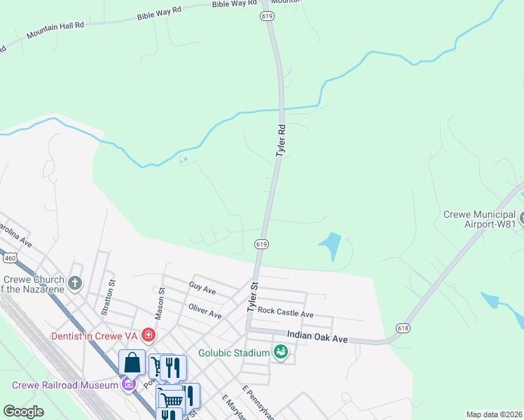 map of restaurants, bars, coffee shops, grocery stores, and more near 1157 Tyler Road in Crewe