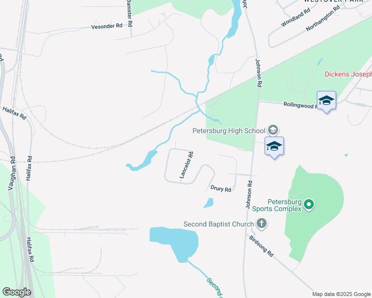 map of restaurants, bars, coffee shops, grocery stores, and more near 1809 Tudor Lane in Petersburg