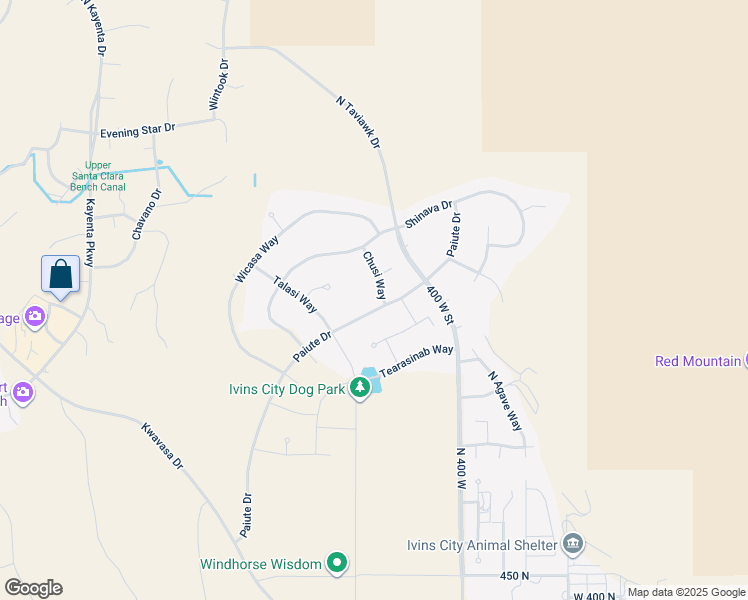 map of restaurants, bars, coffee shops, grocery stores, and more near 937 Chusi Way in Ivins