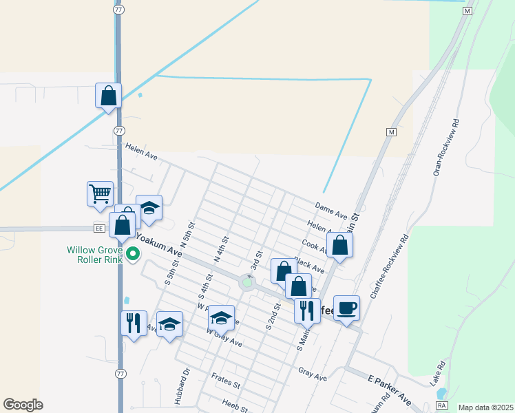 map of restaurants, bars, coffee shops, grocery stores, and more near 323 Cook Avenue in Chaffee