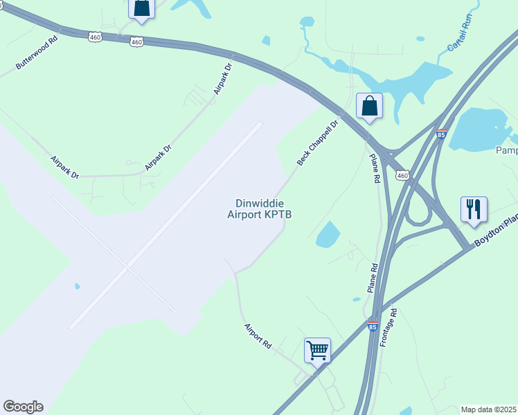 map of restaurants, bars, coffee shops, grocery stores, and more near 6775 Beck Chappell Drive in Petersburg