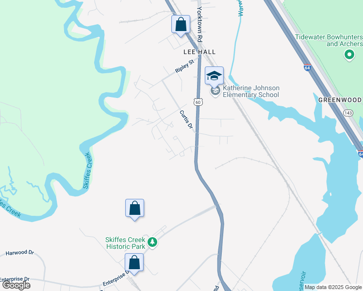 map of restaurants, bars, coffee shops, grocery stores, and more near 400 Hilltop Drive in Newport News