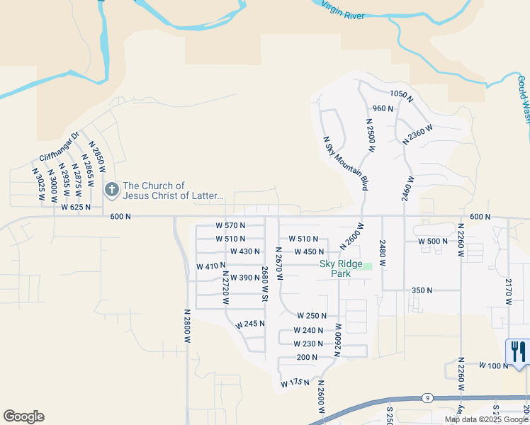 map of restaurants, bars, coffee shops, grocery stores, and more near 2682 West 570 North in Hurricane