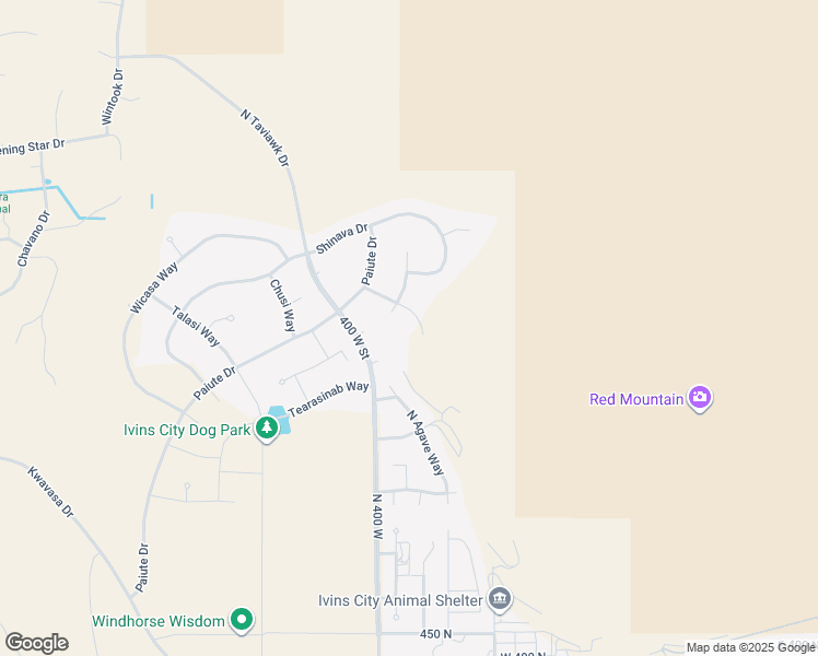 map of restaurants, bars, coffee shops, grocery stores, and more near 327 Shinob Kai Way in Ivins