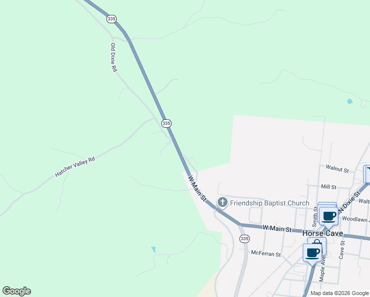 map of restaurants, bars, coffee shops, grocery stores, and more near 200-266 Riordan Road in Horse Cave