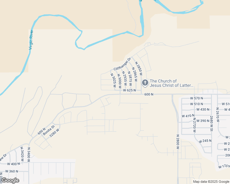 map of restaurants, bars, coffee shops, grocery stores, and more near 3023 West 625 North in Hurricane