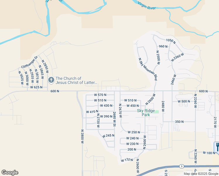 map of restaurants, bars, coffee shops, grocery stores, and more near 2691 West 625 North in Hurricane