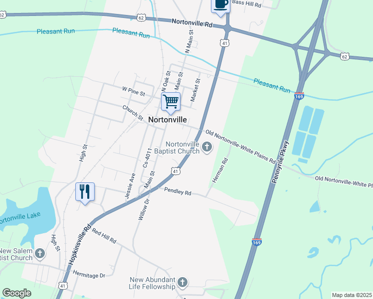 map of restaurants, bars, coffee shops, grocery stores, and more near 107 Hopkinsville Road in Nortonville