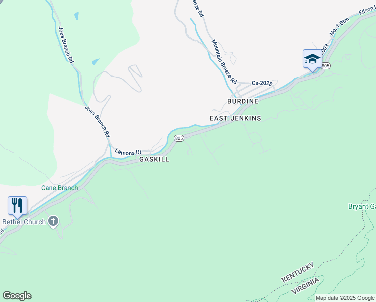 map of restaurants, bars, coffee shops, grocery stores, and more near Cs-2025 in Payne Gap