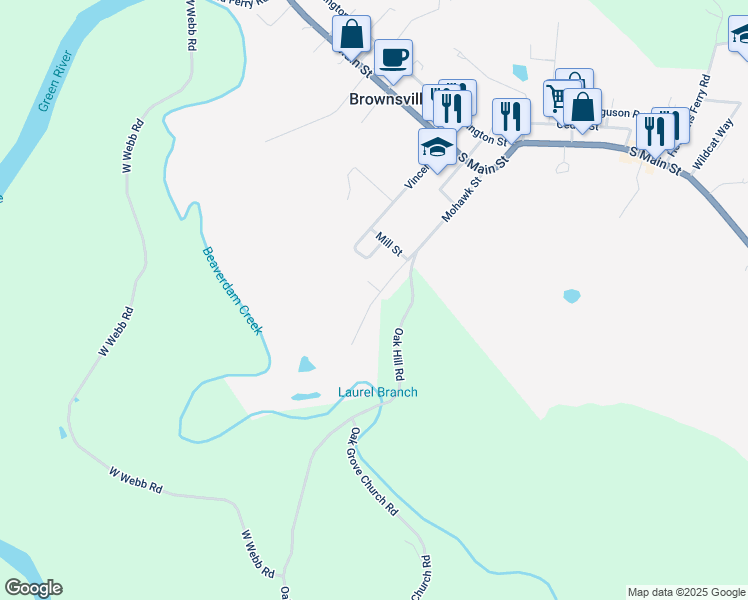 map of restaurants, bars, coffee shops, grocery stores, and more near Carder St in Brownsville