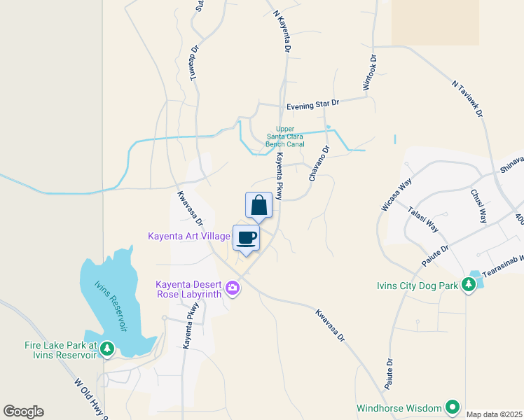 map of restaurants, bars, coffee shops, grocery stores, and more near 1143 Two Moons Circle in Ivins