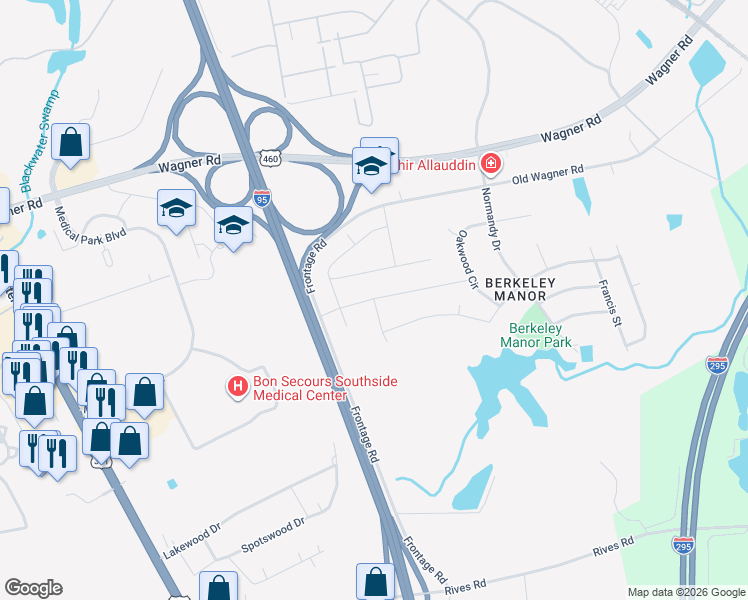 map of restaurants, bars, coffee shops, grocery stores, and more near 513 Scott Street in Petersburg