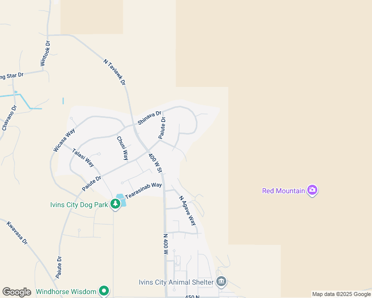 map of restaurants, bars, coffee shops, grocery stores, and more near 283 Shinava Drive in Ivins
