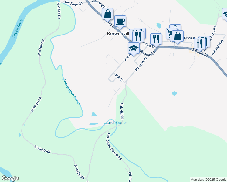 map of restaurants, bars, coffee shops, grocery stores, and more near Carder Street in Brownsville
