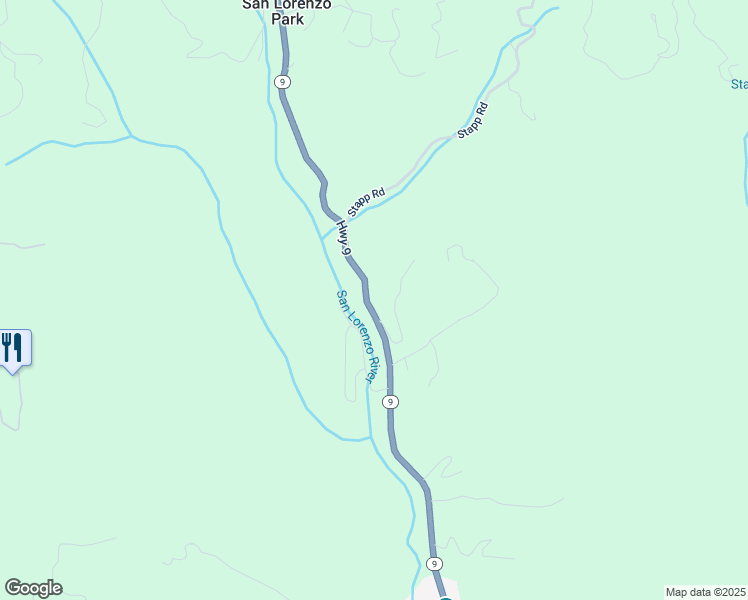 map of restaurants, bars, coffee shops, grocery stores, and more near 18022 California 9 in Boulder Creek