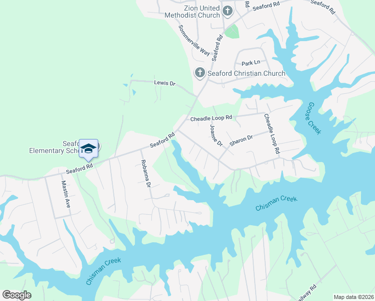 map of restaurants, bars, coffee shops, grocery stores, and more near 106 Cheadle Loop Road in Seaford