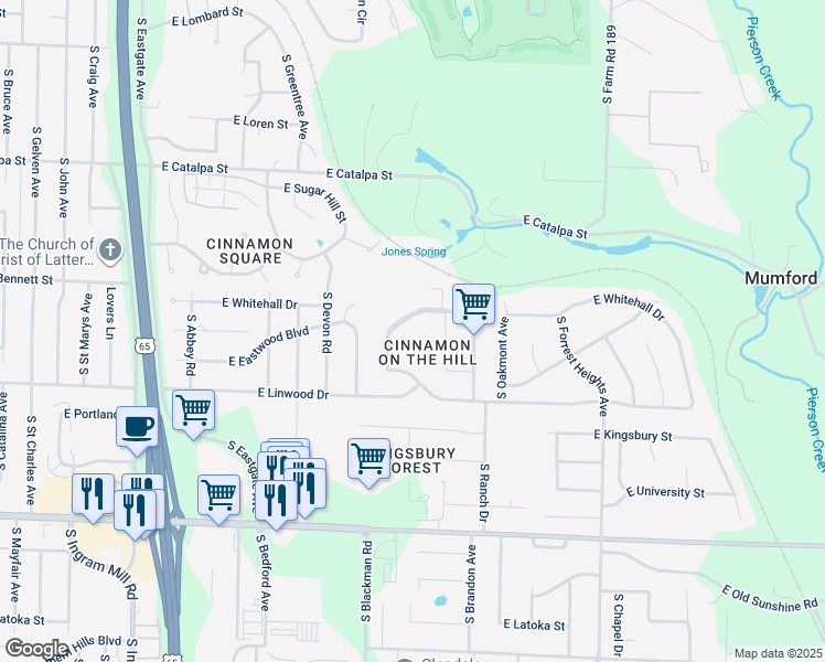 map of restaurants, bars, coffee shops, grocery stores, and more near 1432 South Ginger Blue Avenue in Springfield