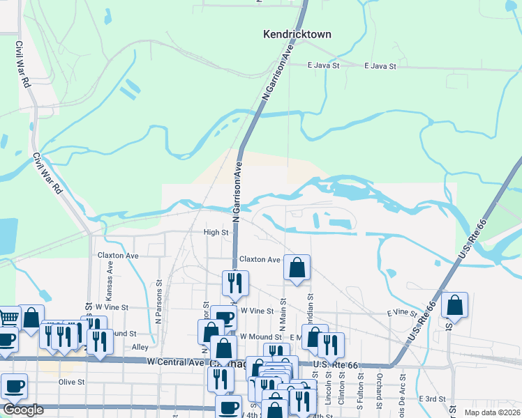 map of restaurants, bars, coffee shops, grocery stores, and more near in Carthage