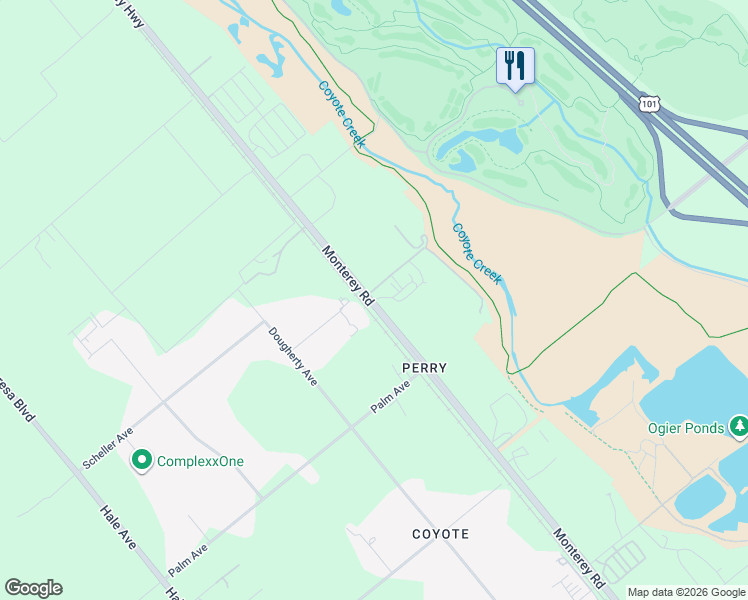 map of restaurants, bars, coffee shops, grocery stores, and more near 9860 Monterey Rd in Morgan Hill