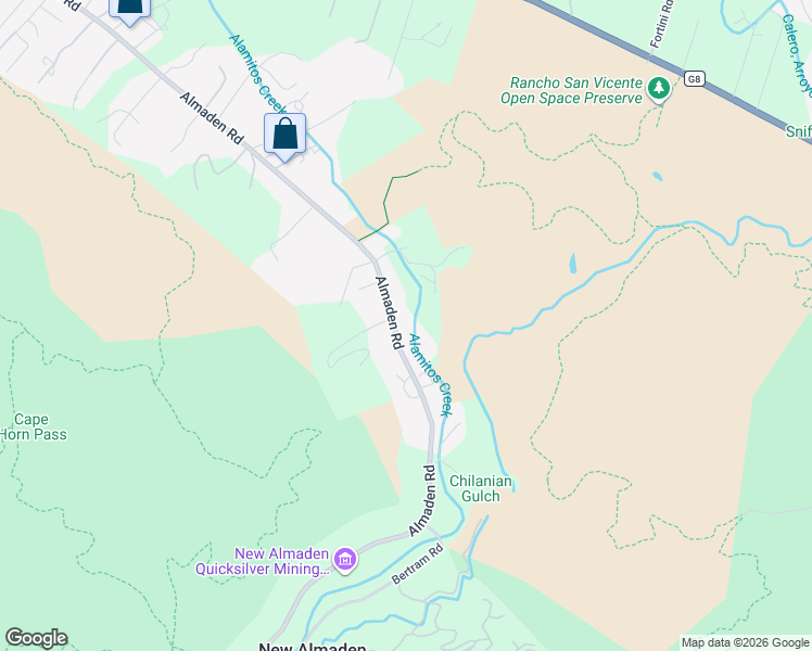 map of restaurants, bars, coffee shops, grocery stores, and more near 20728 Almaden Road in San Jose