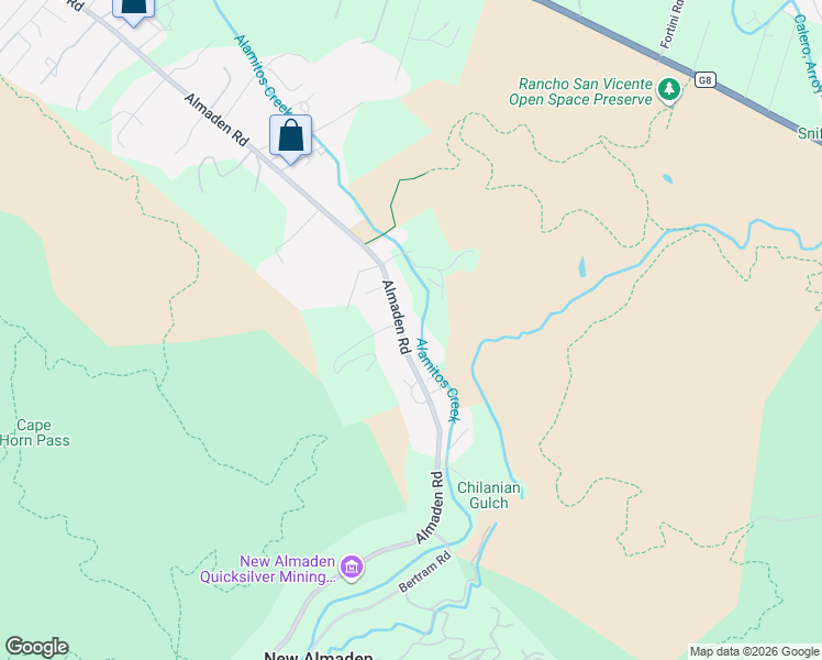map of restaurants, bars, coffee shops, grocery stores, and more near 20728 Almaden Road in San Jose