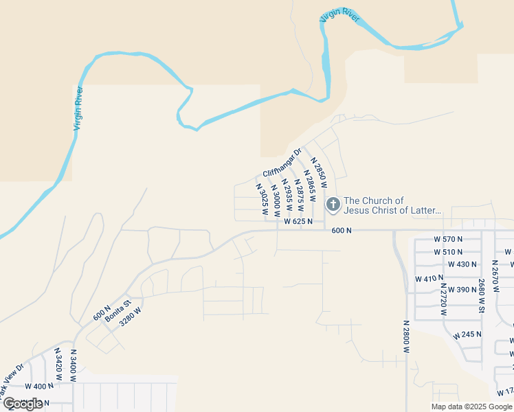 map of restaurants, bars, coffee shops, grocery stores, and more near 3036 West 670 North in Hurricane