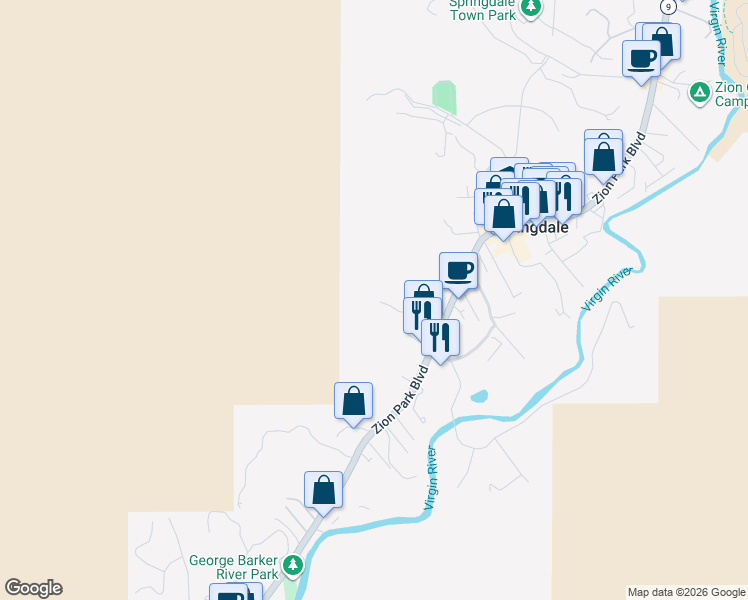 map of restaurants, bars, coffee shops, grocery stores, and more near 112 Gifford Park Drive in Springdale