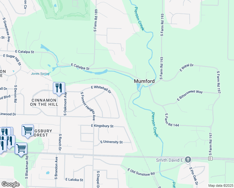 map of restaurants, bars, coffee shops, grocery stores, and more near 4323 East Whitehall Drive in Springfield