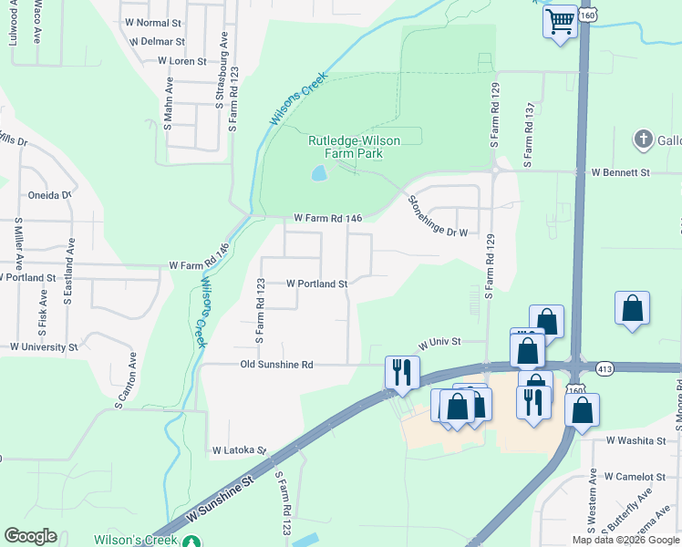 map of restaurants, bars, coffee shops, grocery stores, and more near 1647 South Burks Avenue in Springfield
