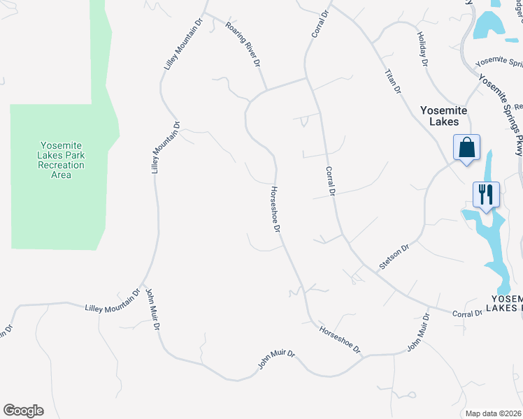 map of restaurants, bars, coffee shops, grocery stores, and more near 30114 Horseshoe Drive in Coarsegold