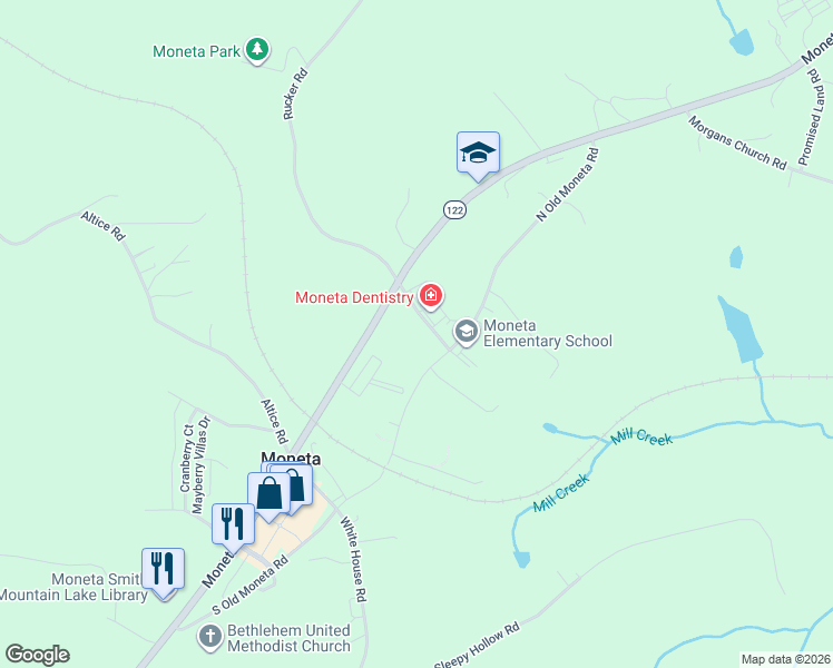 map of restaurants, bars, coffee shops, grocery stores, and more near 4969 Rucker Road in Moneta