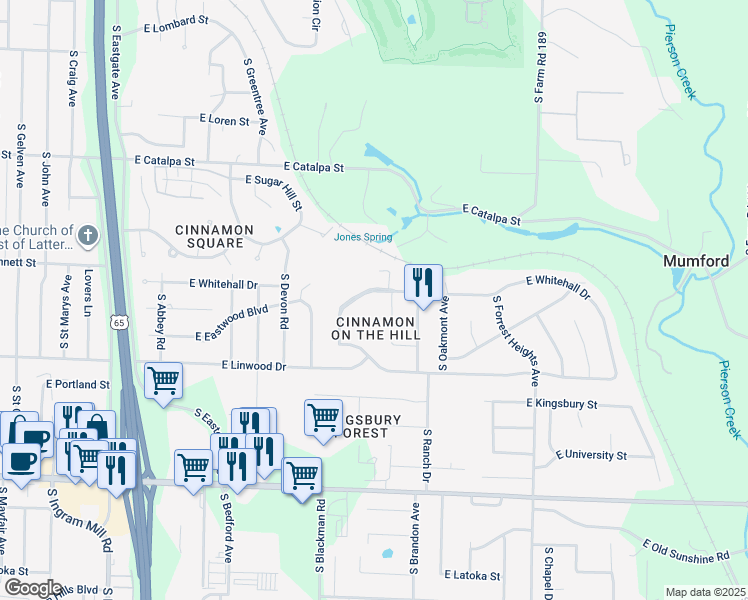 map of restaurants, bars, coffee shops, grocery stores, and more near 1432 South Ginger Blue Avenue in Springfield