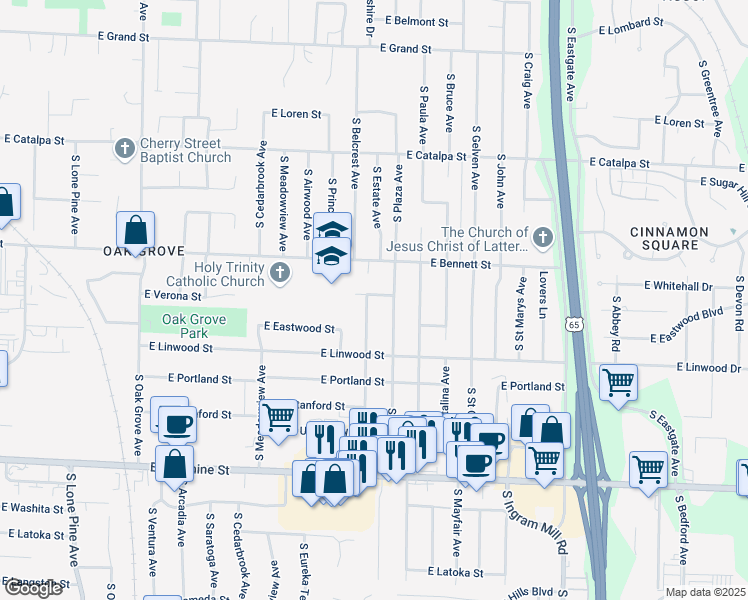 map of restaurants, bars, coffee shops, grocery stores, and more near 1440 South Estate Avenue in Springfield
