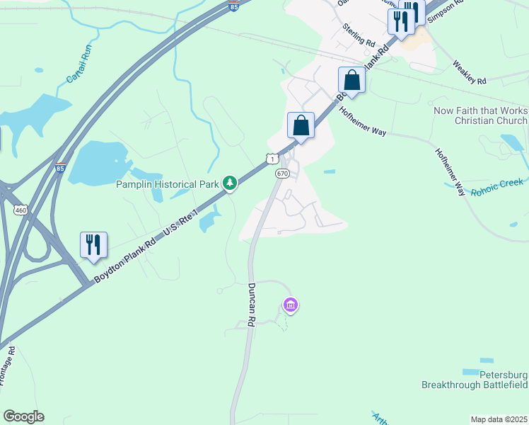 map of restaurants, bars, coffee shops, grocery stores, and more near 6204 State Route 670 in Petersburg