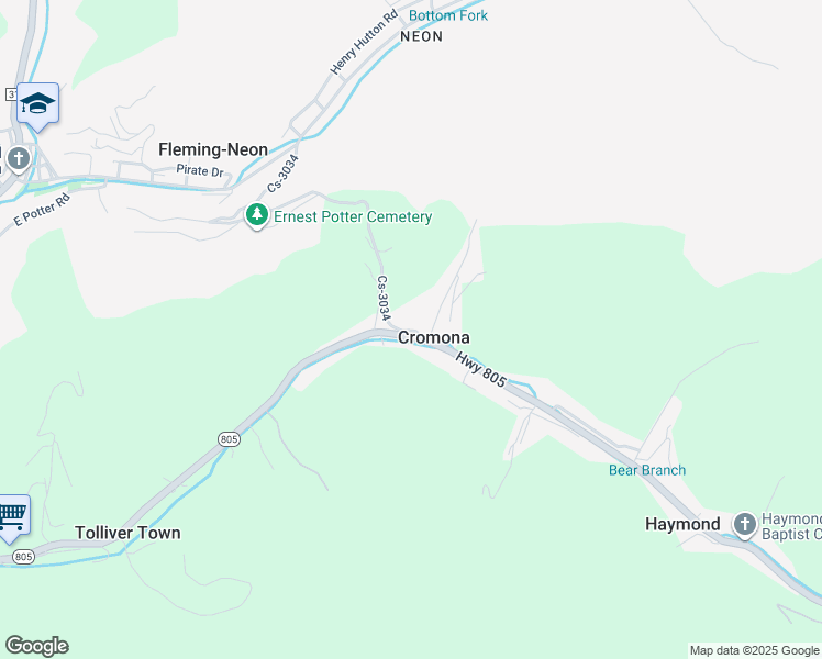 map of restaurants, bars, coffee shops, grocery stores, and more near 4196 Kentucky 805 in Letcher County