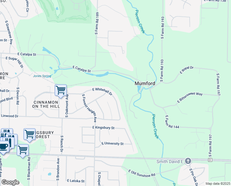 map of restaurants, bars, coffee shops, grocery stores, and more near 4323 East Whitehall Drive in Springfield