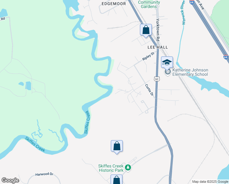 map of restaurants, bars, coffee shops, grocery stores, and more near 254 Misty Point Lane in Newport News