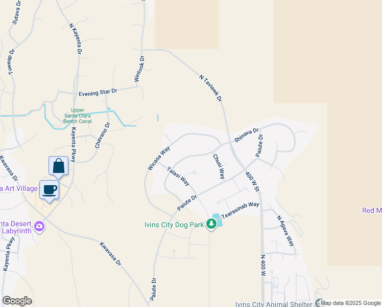 map of restaurants, bars, coffee shops, grocery stores, and more near 662 Shinava Drive in Ivins
